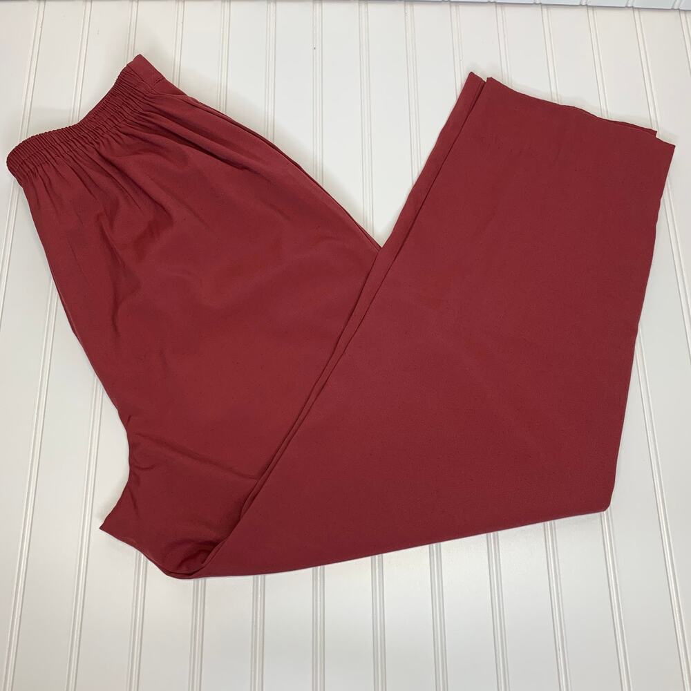 Maroon Red Pleat Front Trousers Pull On Back Elastic Sz 13/14 Vintage